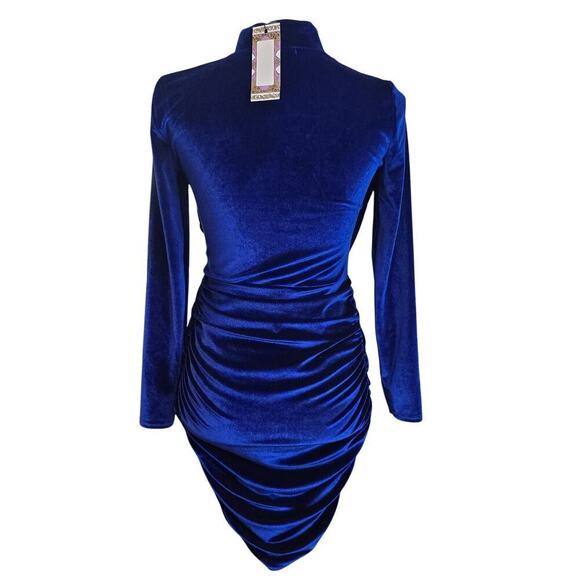 NWT New BOOHOO Women's Blue Suede Ruch Mini Dress Sz 4 - Picture 2 of 8